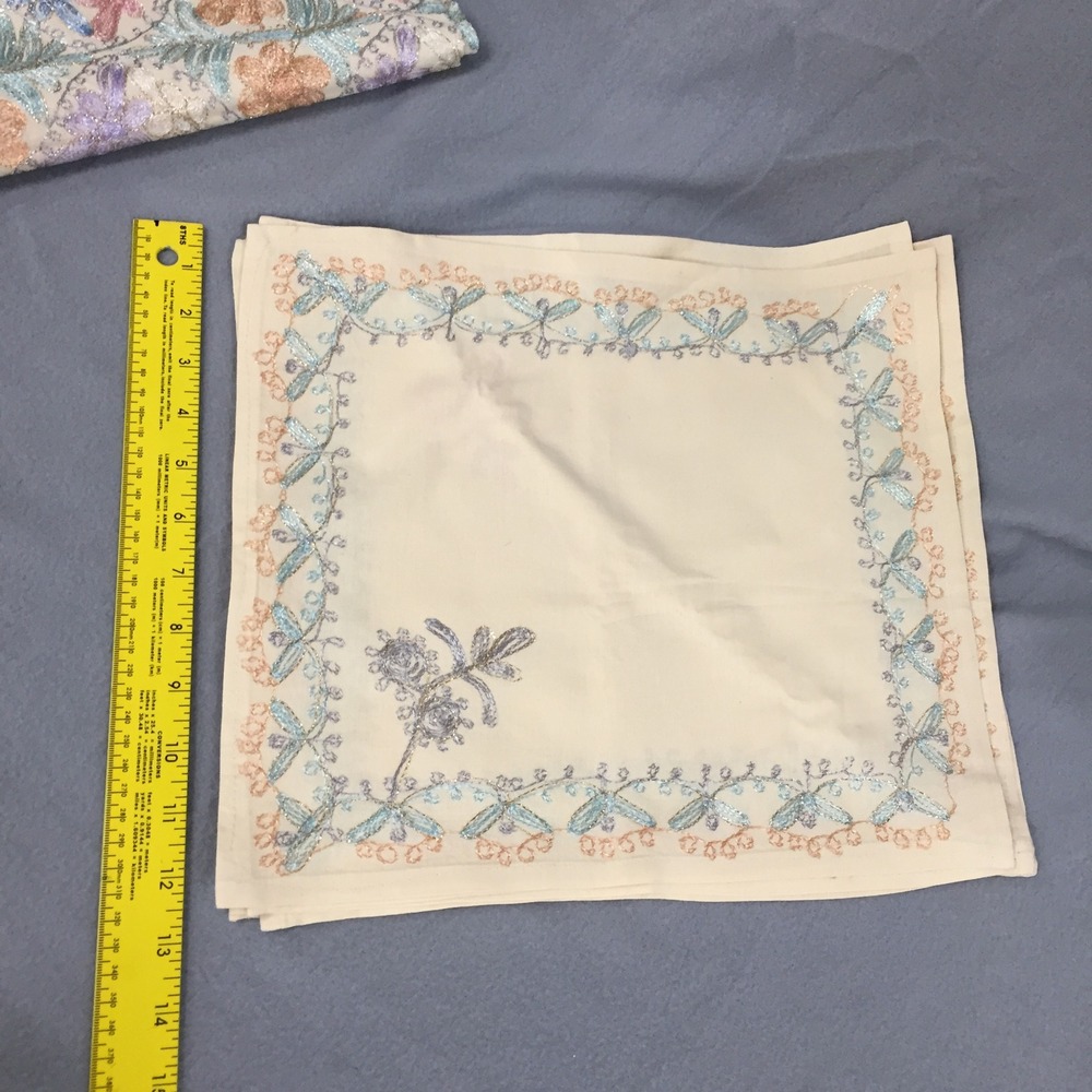 Stephan Oriental Arts Damascus Syria Embroidered Table Linens Set Pastel Floral
